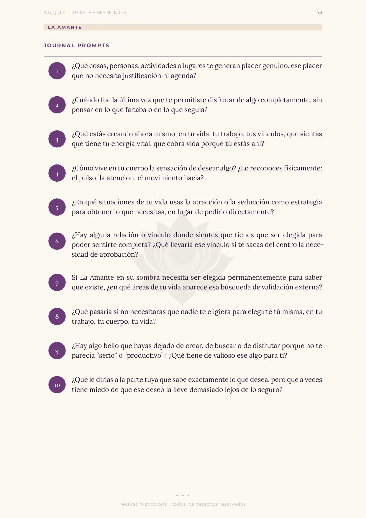 Journal prompts de La Amante con Afrodita
