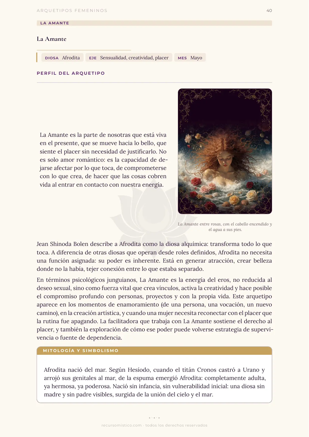 Perfil del arquetipo de La Amante con Afrodita