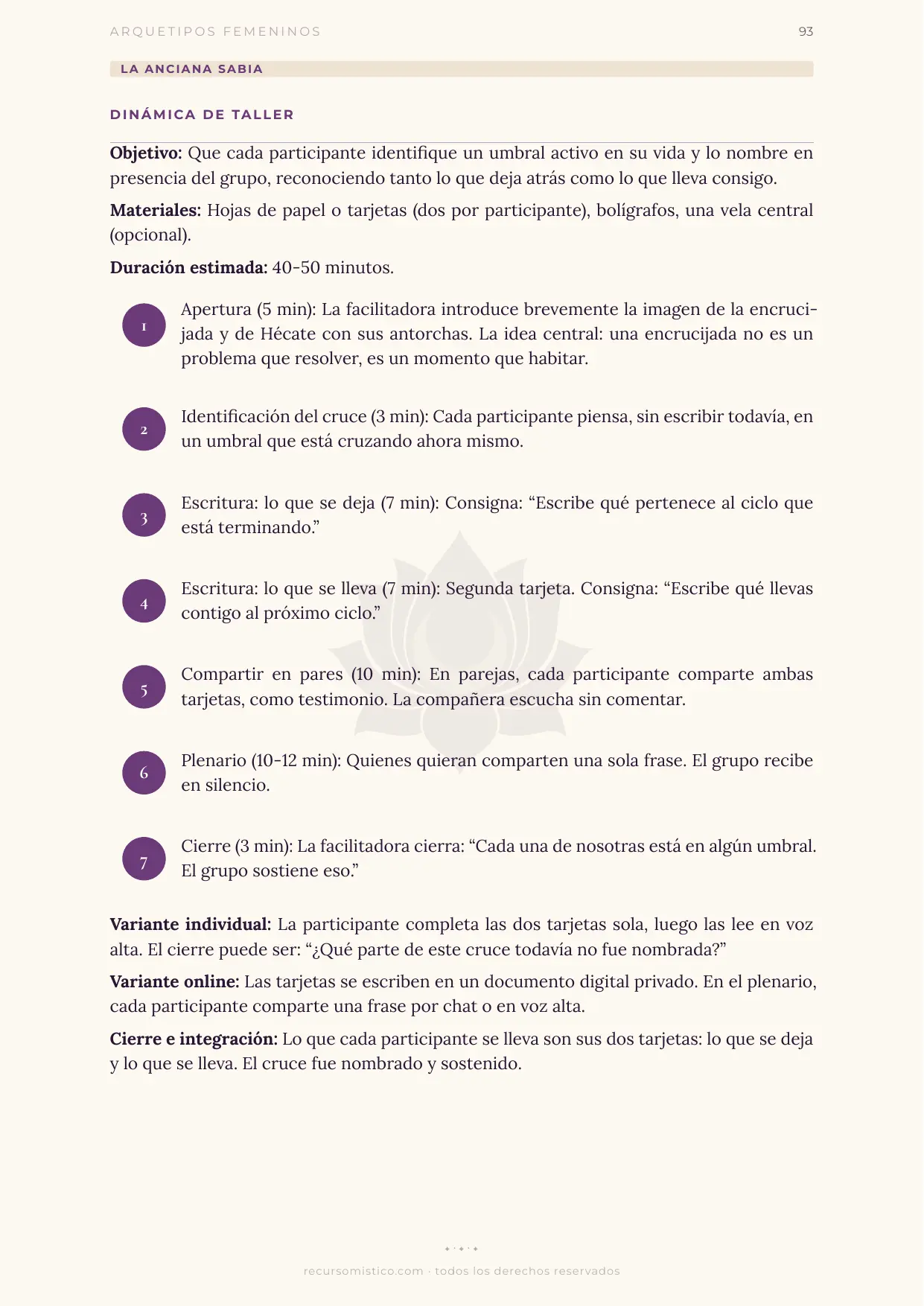 Dinámica de taller de La Anciana Sabia con Hécate