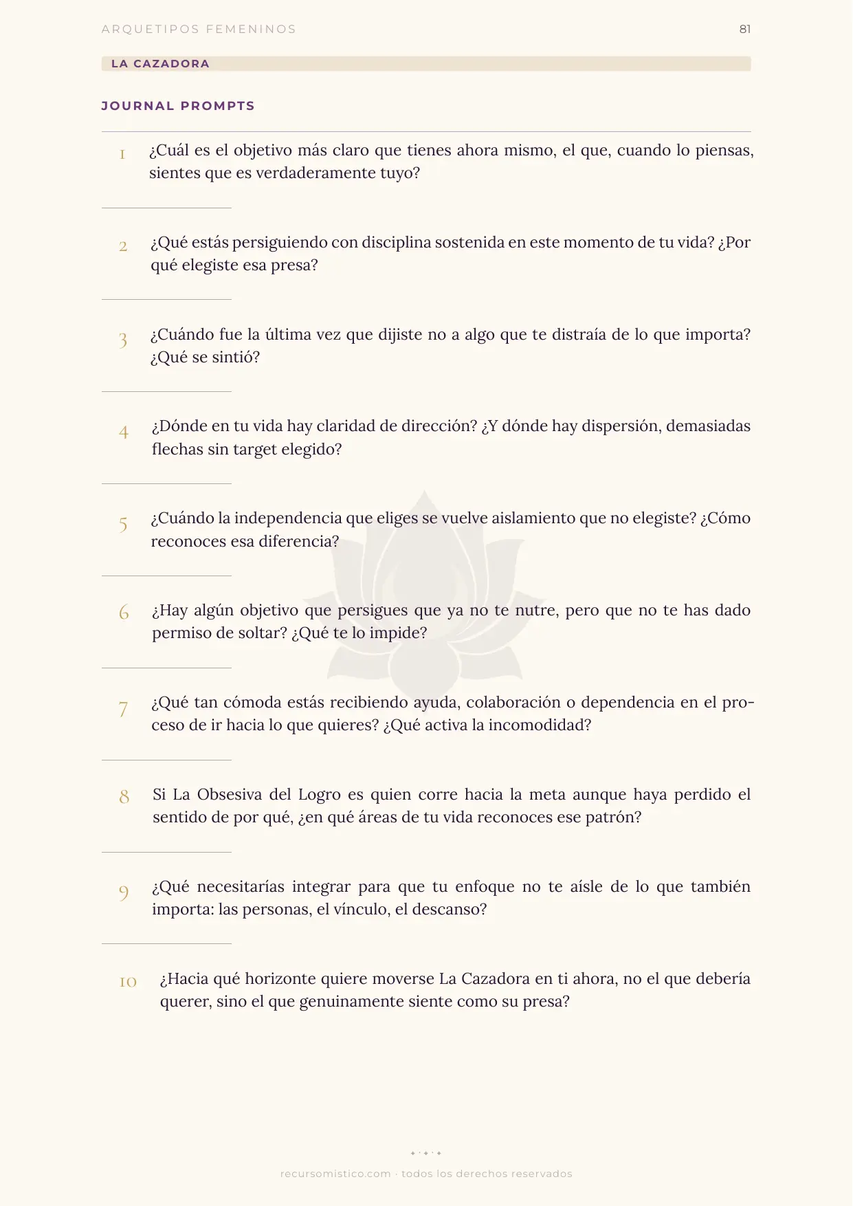 Journal prompts de La Cazadora con Diana