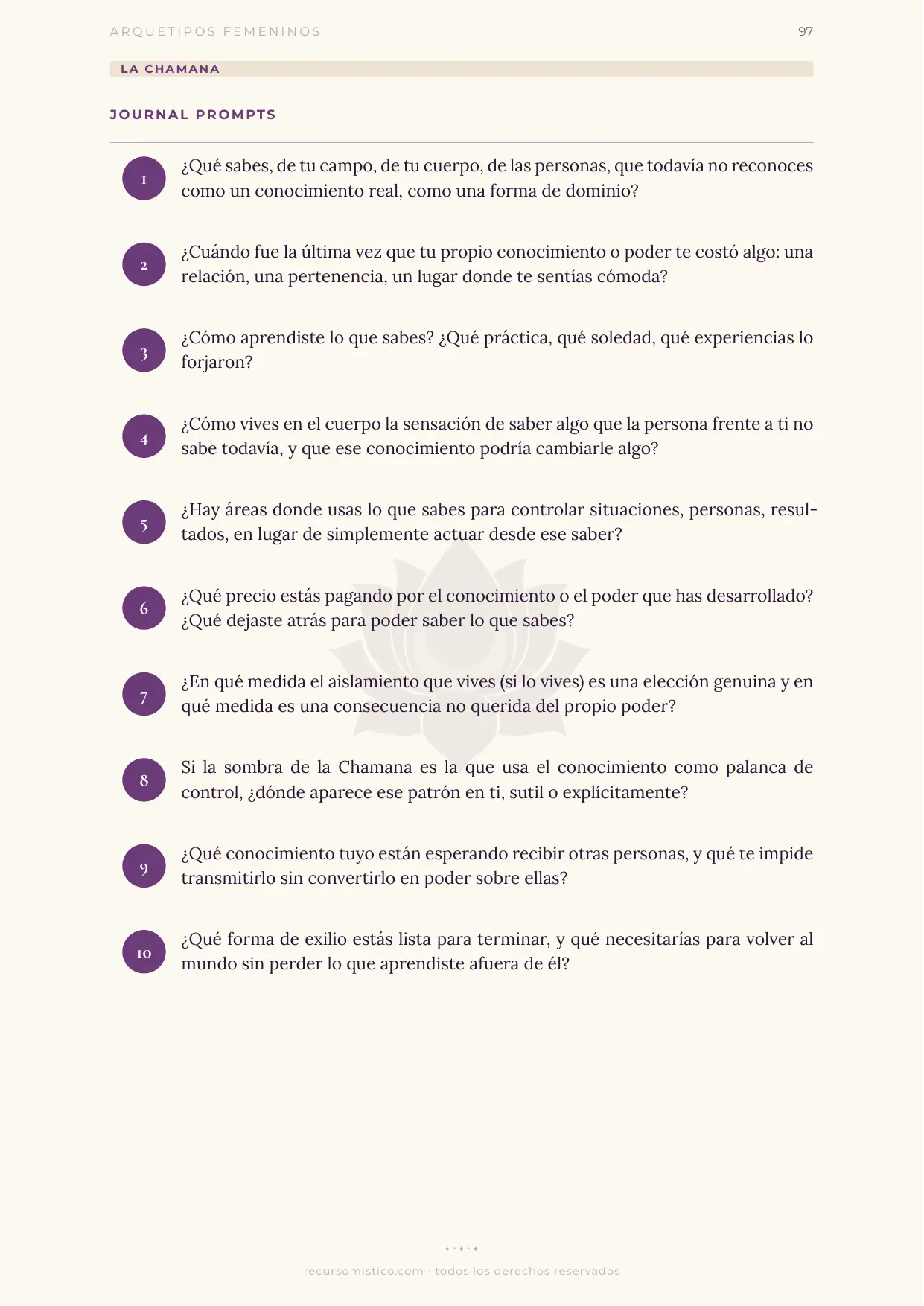 Journal prompts de La Chamana con Circe