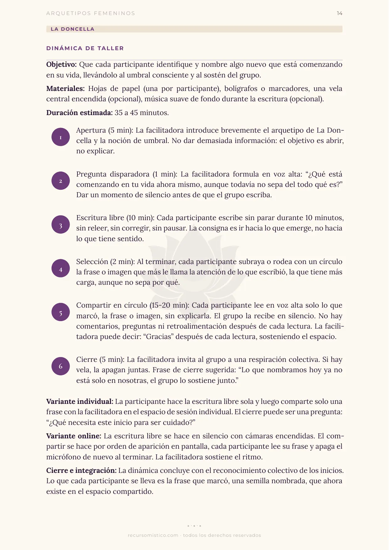 Dinámica de taller de La Doncella con Perséfone