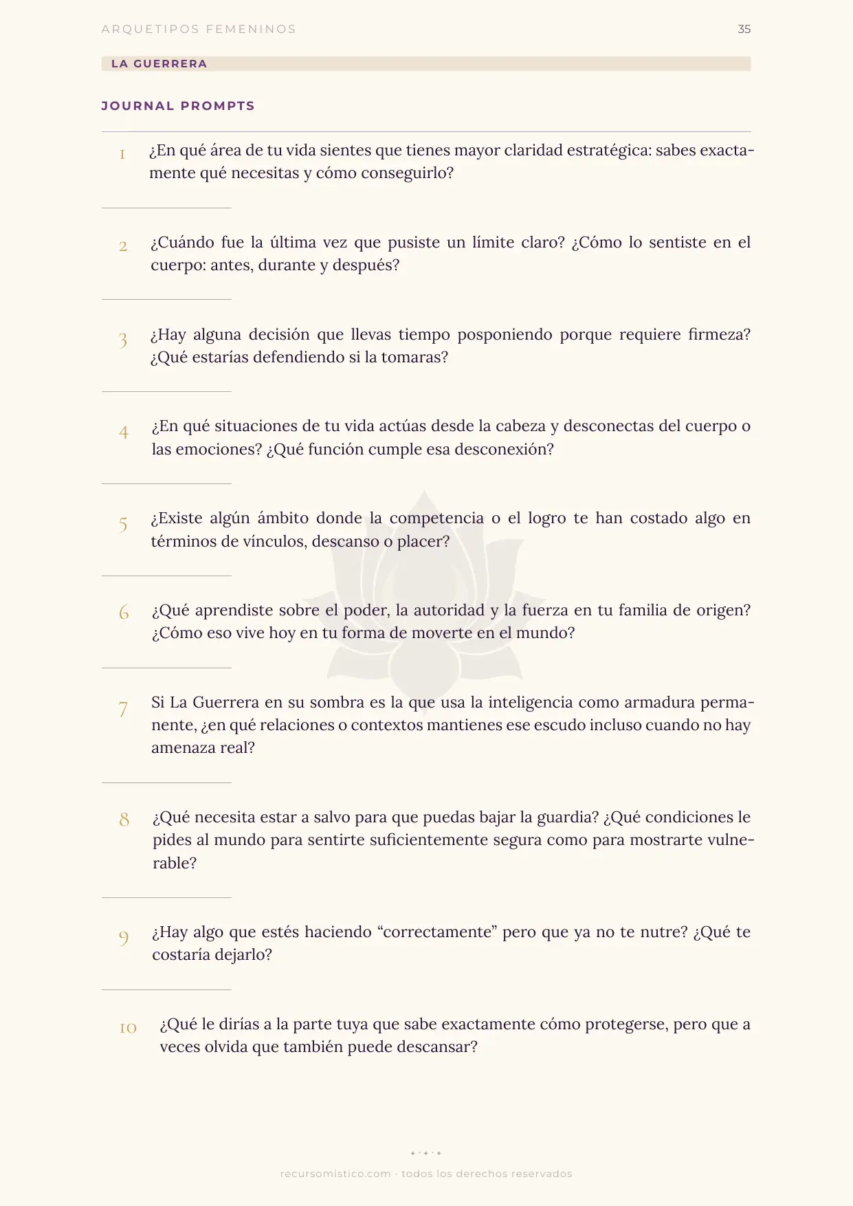 Journal prompts de La Guerrera con Atenea