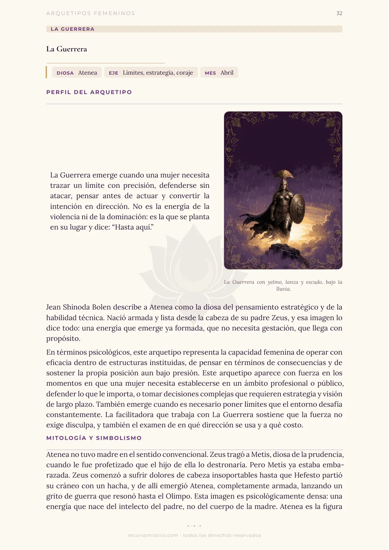 Perfil del arquetipo de La Guerrera con Atenea