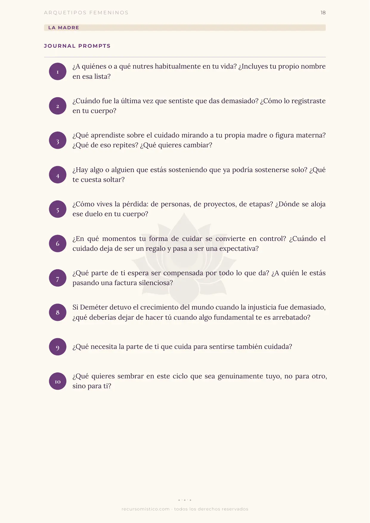 Journal prompts de La Madre con Deméter