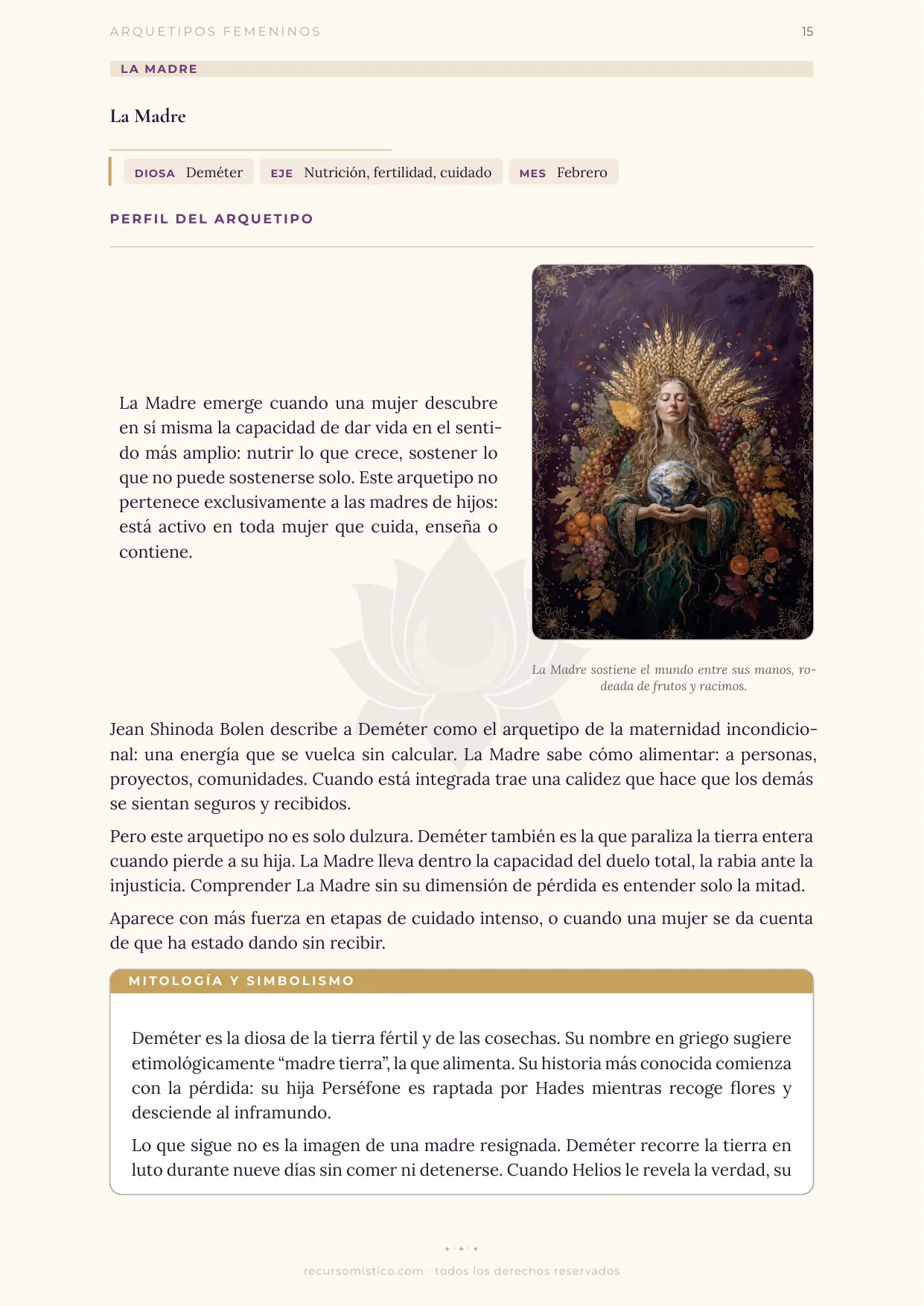 Perfil del arquetipo de La Madre con Deméter