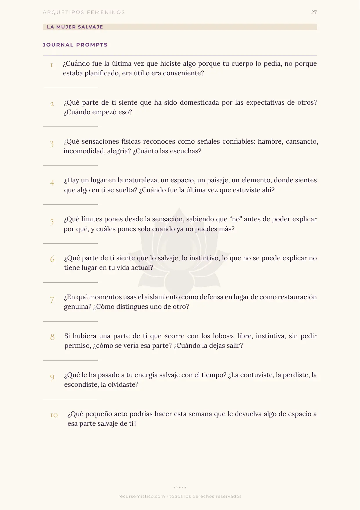 Journal prompts de La Mujer Salvaje con Artemisa