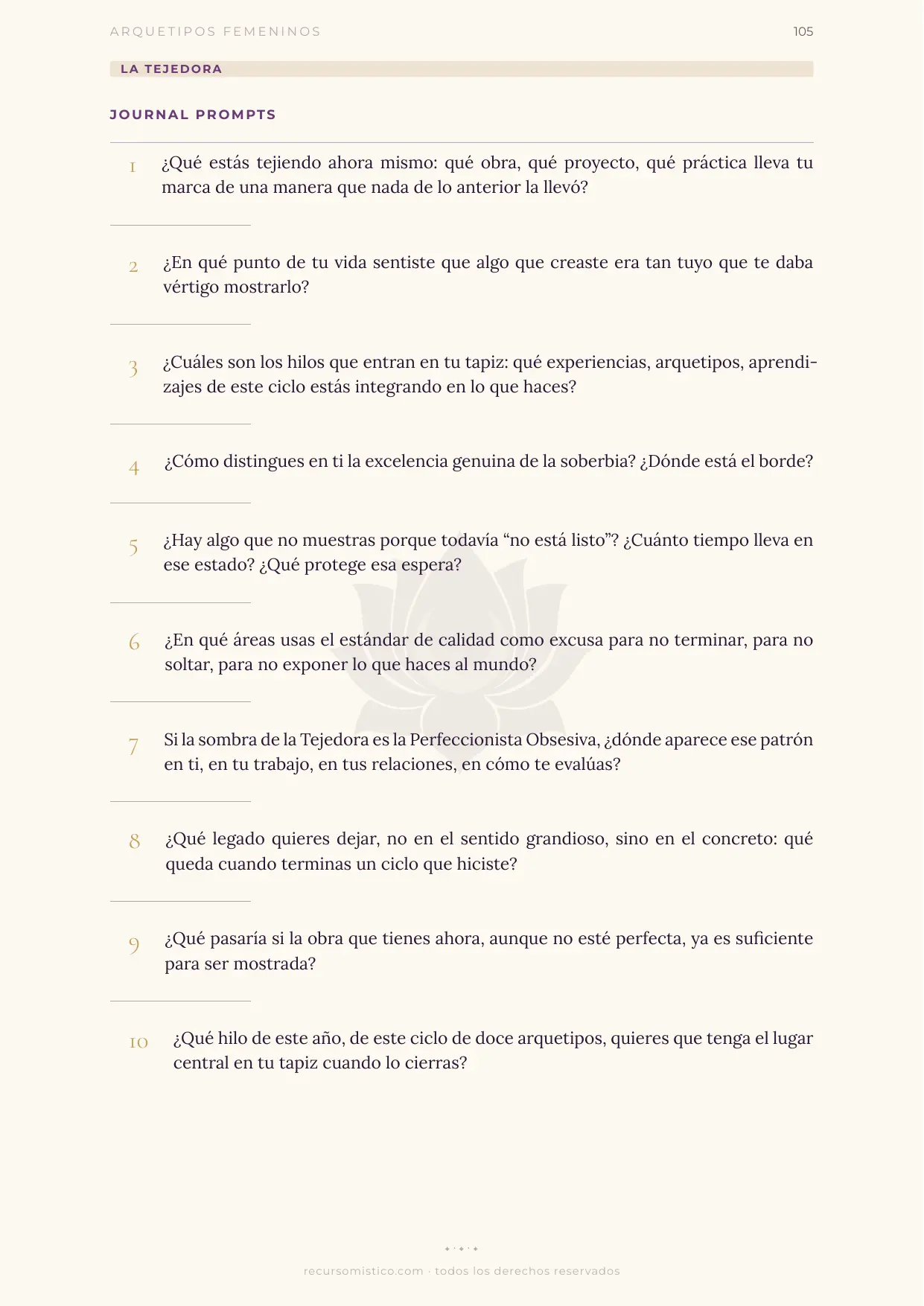 Journal prompts de La Tejedora con Aracne